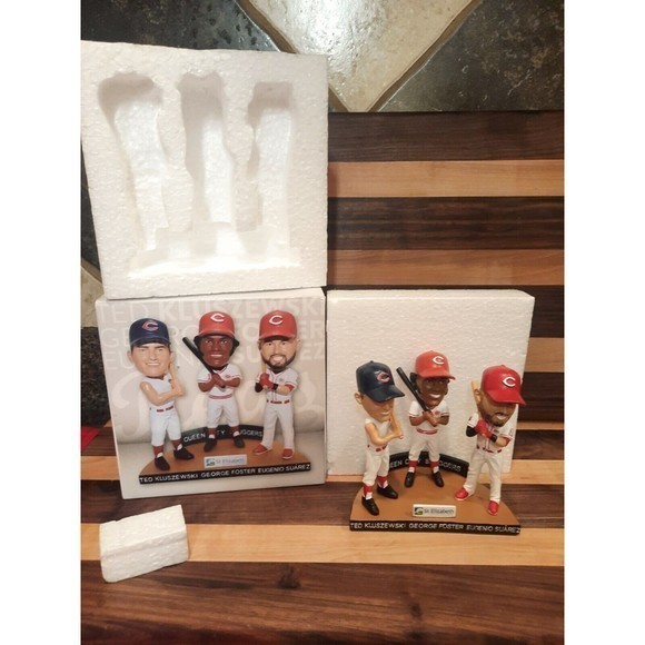 CINCINNATI REDS TRIPLE‎ BOBBLE HEAD QUEEN CITY SLUGGERS Kluszewski Foster Suarez - Picture 2 of 15